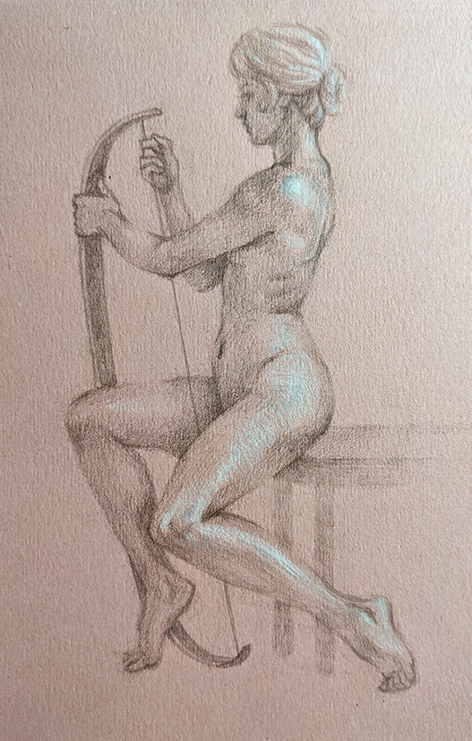 Figure study on pink, charcoal
